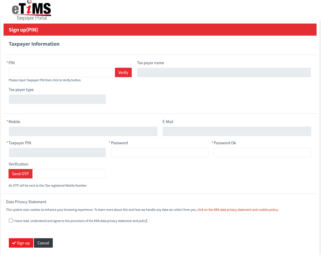 KRA eTIMS Sign Up